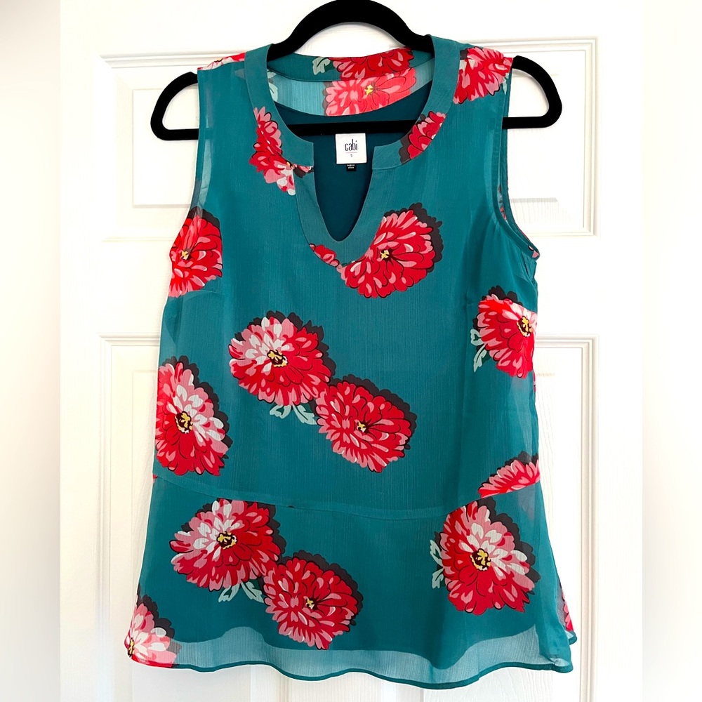 Cabi Blushing Floral Peplum Blouse Size S